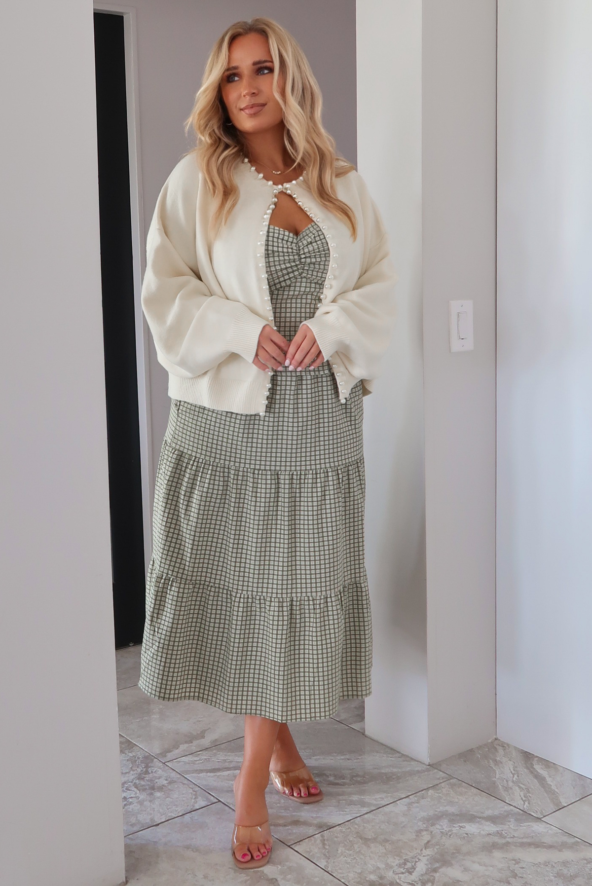 Draped In Pearls Cardigan: Ivory