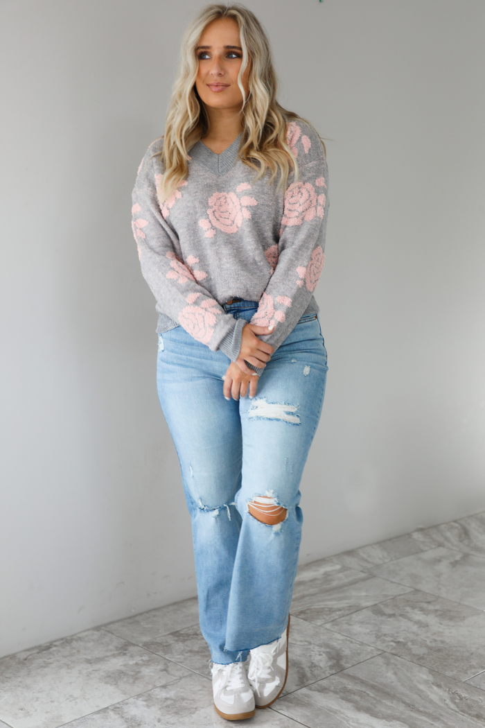 Believing In You Sweater: Grey/Pink