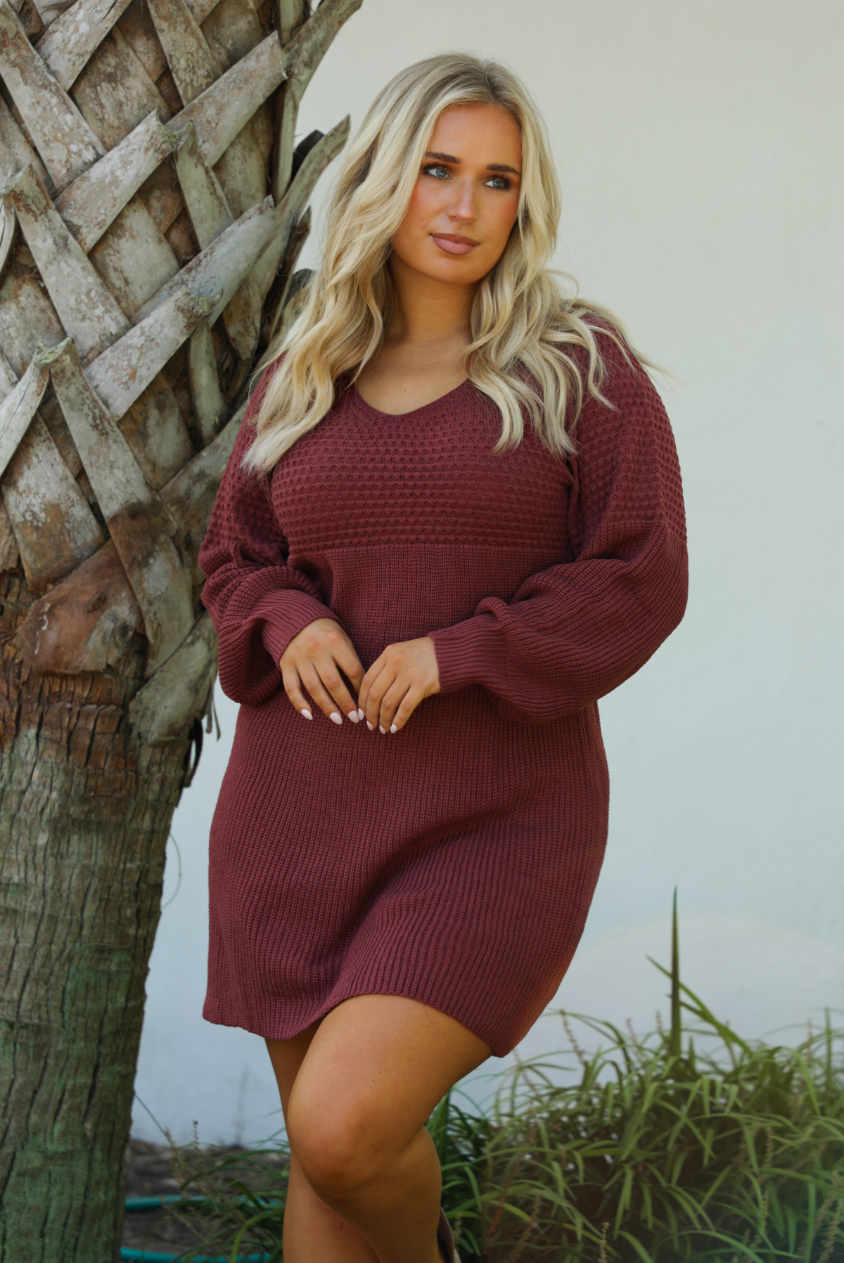 Effortlessly Yours Sweater Dress: Burgundy