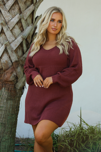 Effortlessly Yours Sweater Dress: Burgundy