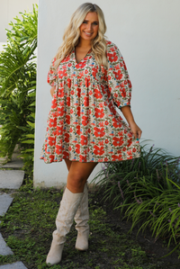 First Thing Dress: Orange/Multi Floral