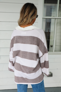 The Boyfriend Pullover: White/Taupe