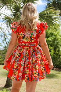 All Yours Dress: Hot Coral/Multi Floral