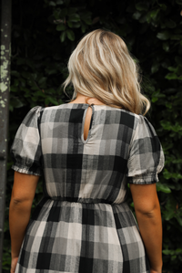 Dawn Maxi Dress: Black/Off-White Plaid