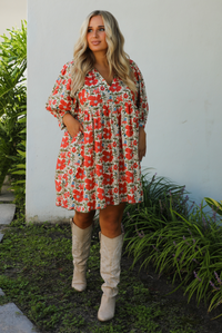 First Thing Dress: Orange/Multi Floral