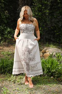 PRE-ORDER: Travel Around Maxi Dress: Ivory/Brown