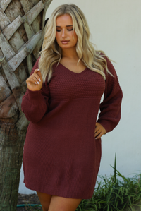 Effortlessly Yours Sweater Dress: Burgundy