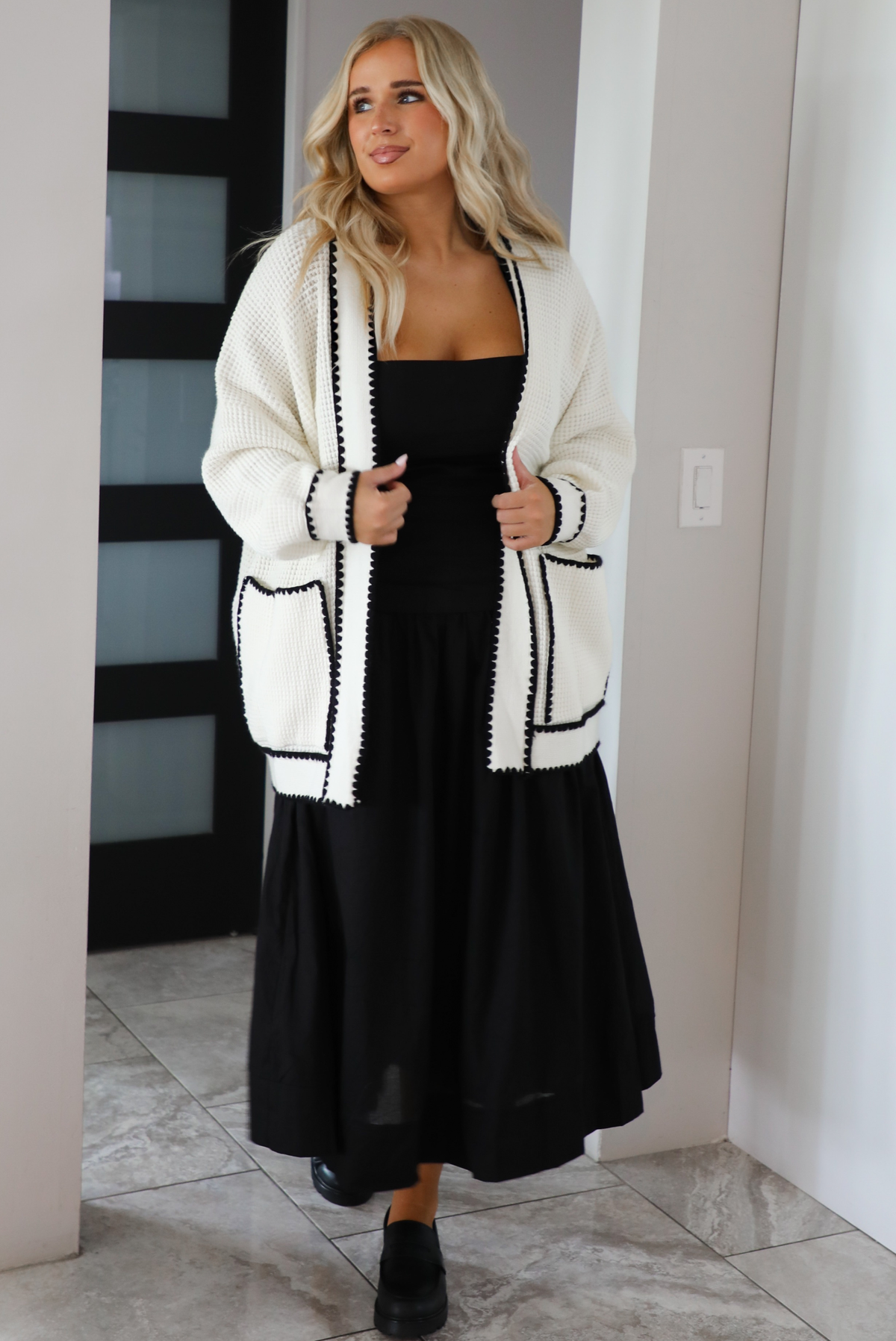 Just As Likely Cardigan: Cream/Black