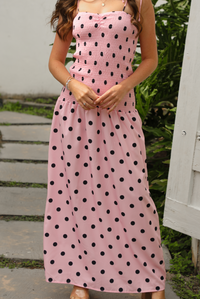 Polka Dot Cutie Maxi Dress: Pink/Black