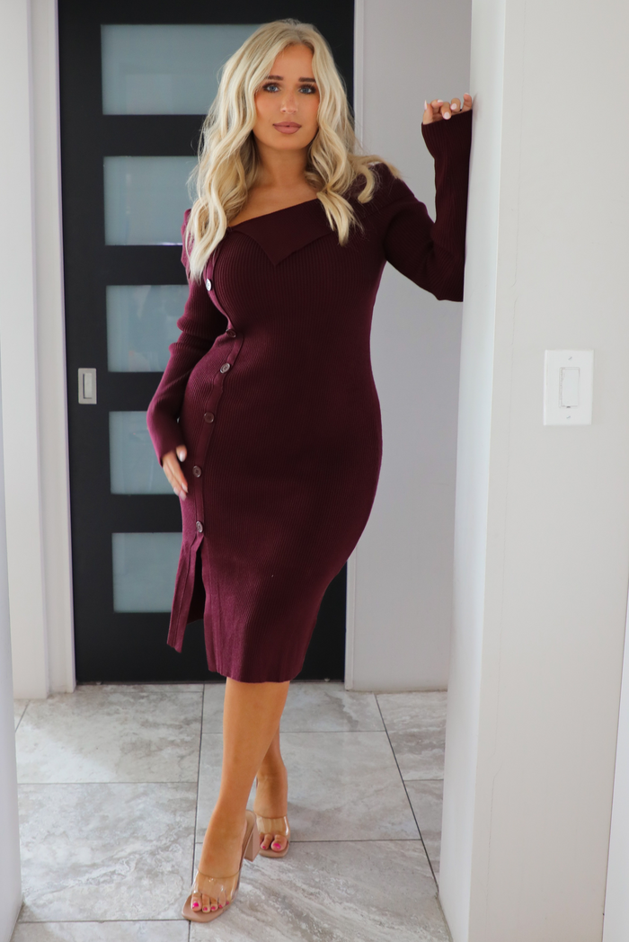 Think Of Me Midi Dress: Merlot