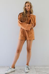 Rainy Days Romper: Caramel
