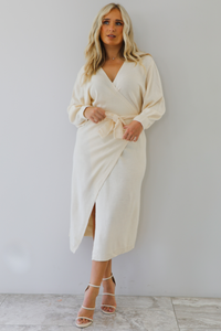 Each And Everyday Wrap Midi Dress: Cream