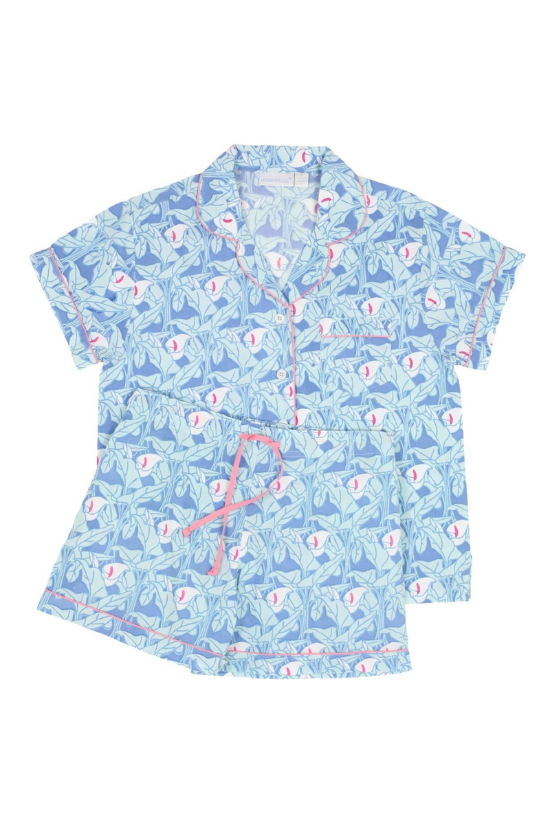 Amelia Short Sleeve Shorty Pajamas: Blue/Multi