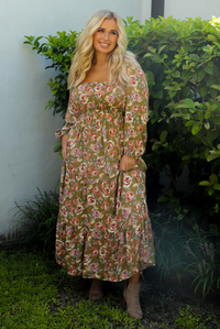 Pumpkin Patch Midi Dress: Green/Multi Floral