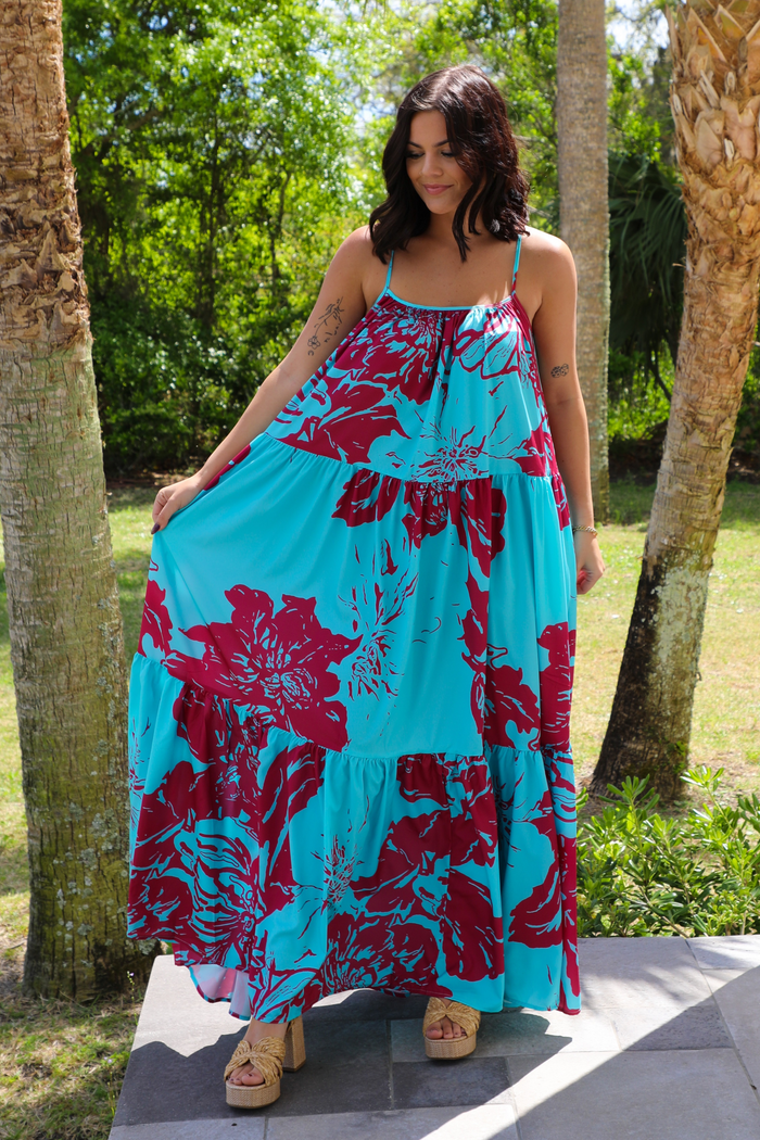 Act Naturally Maxi Dress: Turquoise/Purple