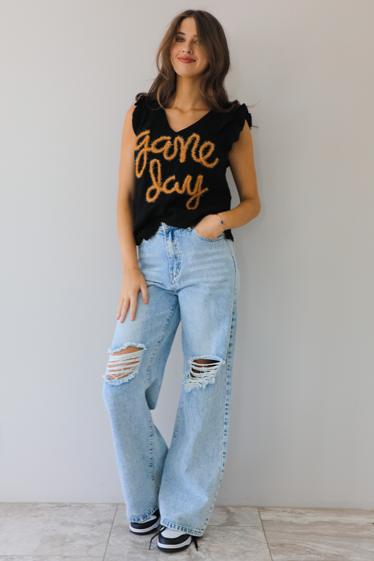 Game Day Blouse: Black/Gold