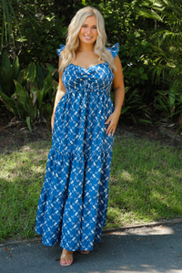 Hidden Meaning Maxi Dress: Denim/Cream