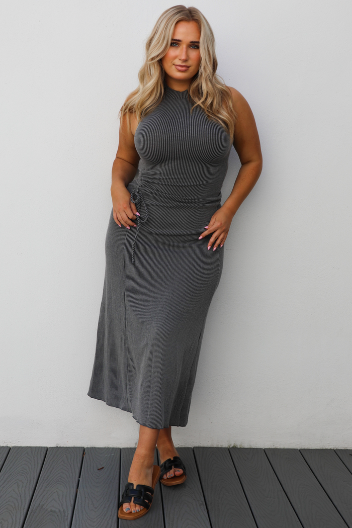 Carry You Midi Dress: Charcoal