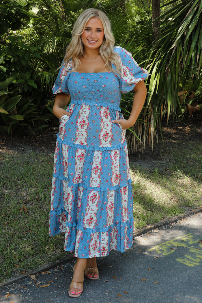 Maybe So Midi Dress: Blue/Multi