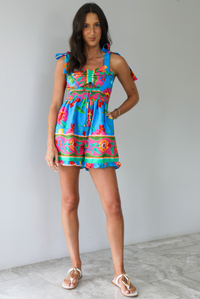 Down The Pier Romper: Blue/Multi