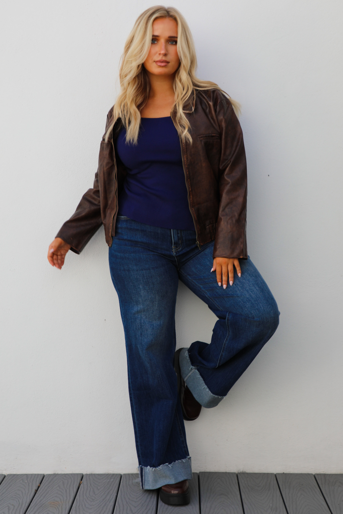 PRE-ORDER: Demi Vegan Leather Jacket: Brown