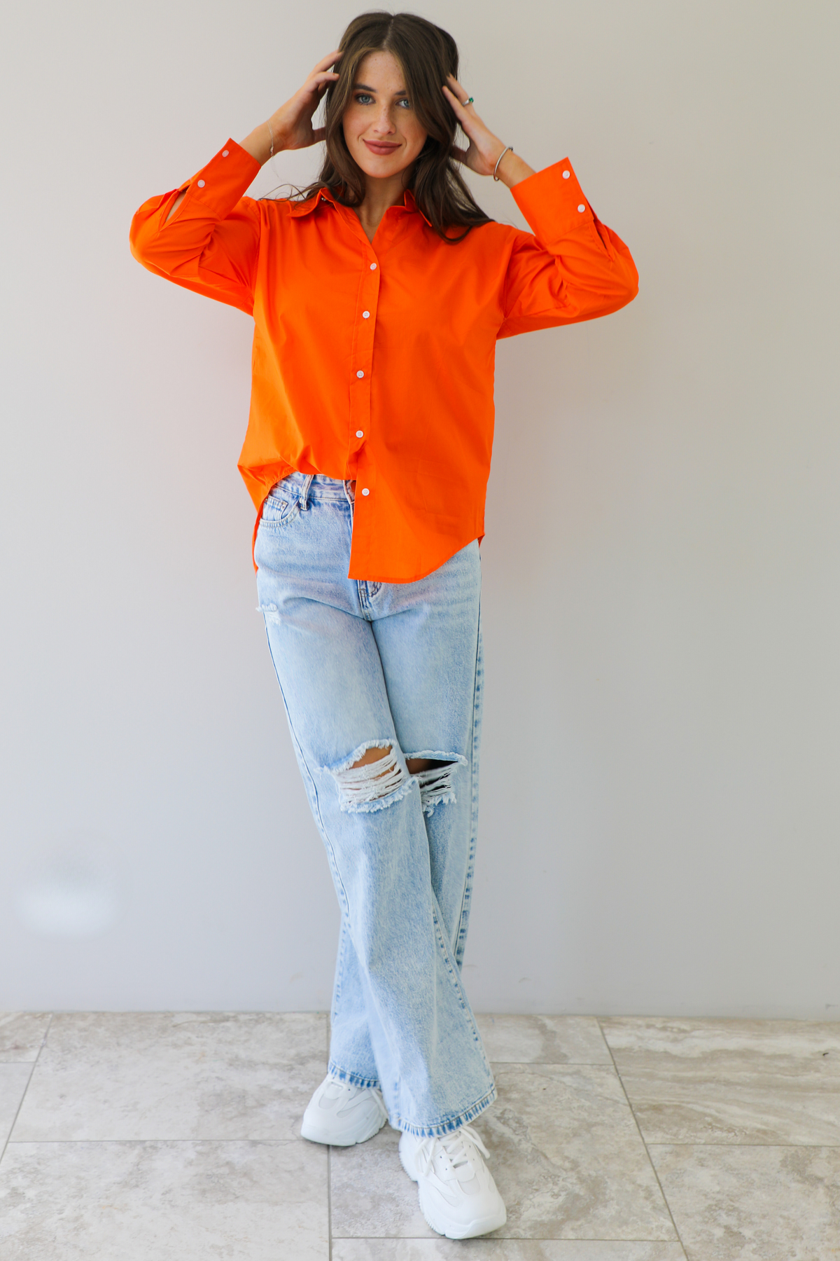 Searching For Fun Button-Down: Orange