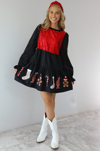 Christmas Baking Dress: Black/Multi
