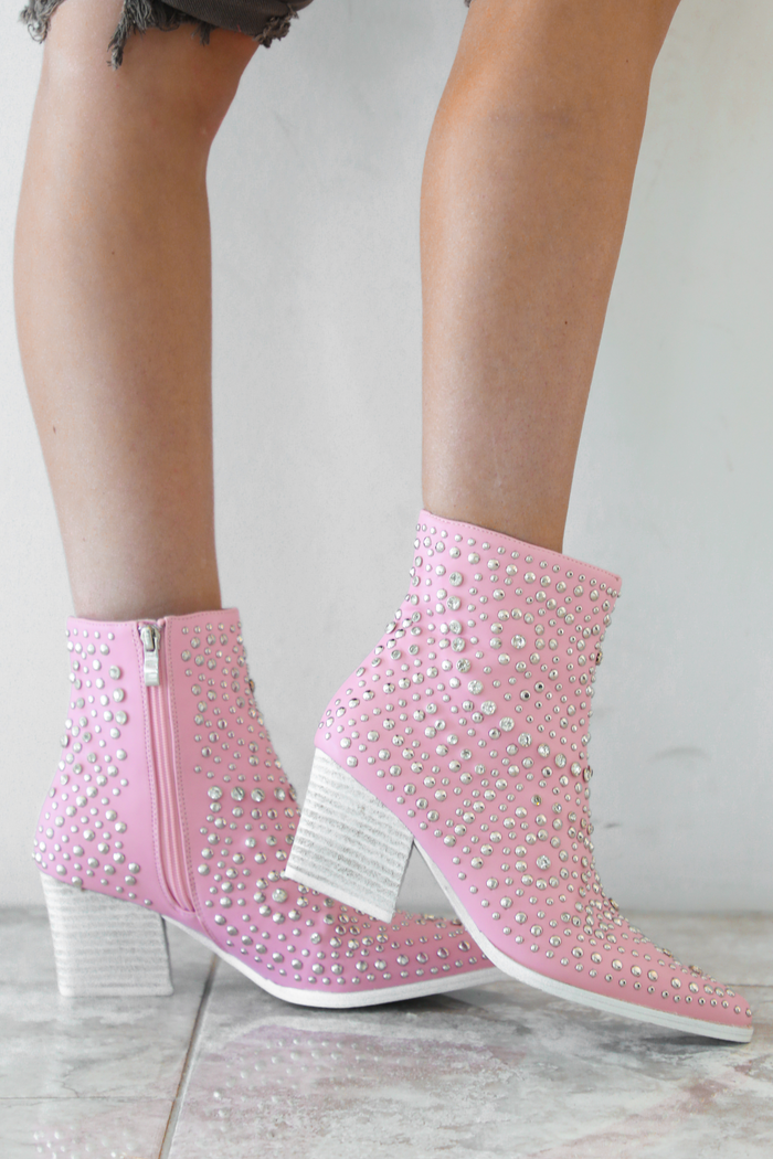 The Nikki Booties: Pink/Rhinestone