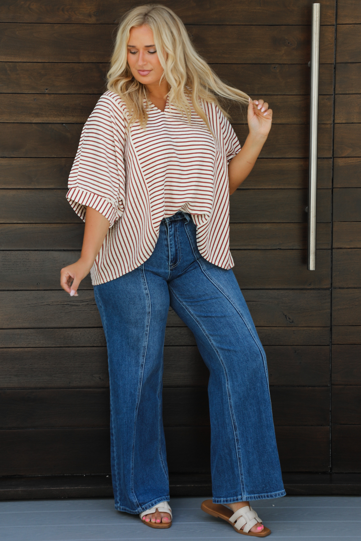 Trying Times Top: Off-White/Burgundy