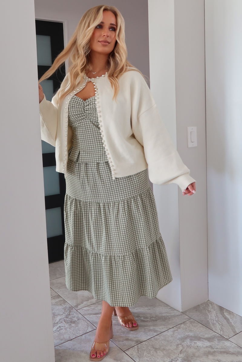Draped In Pearls Cardigan: Ivory