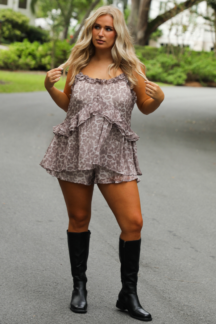 Wait Too Long Romper: Leopard