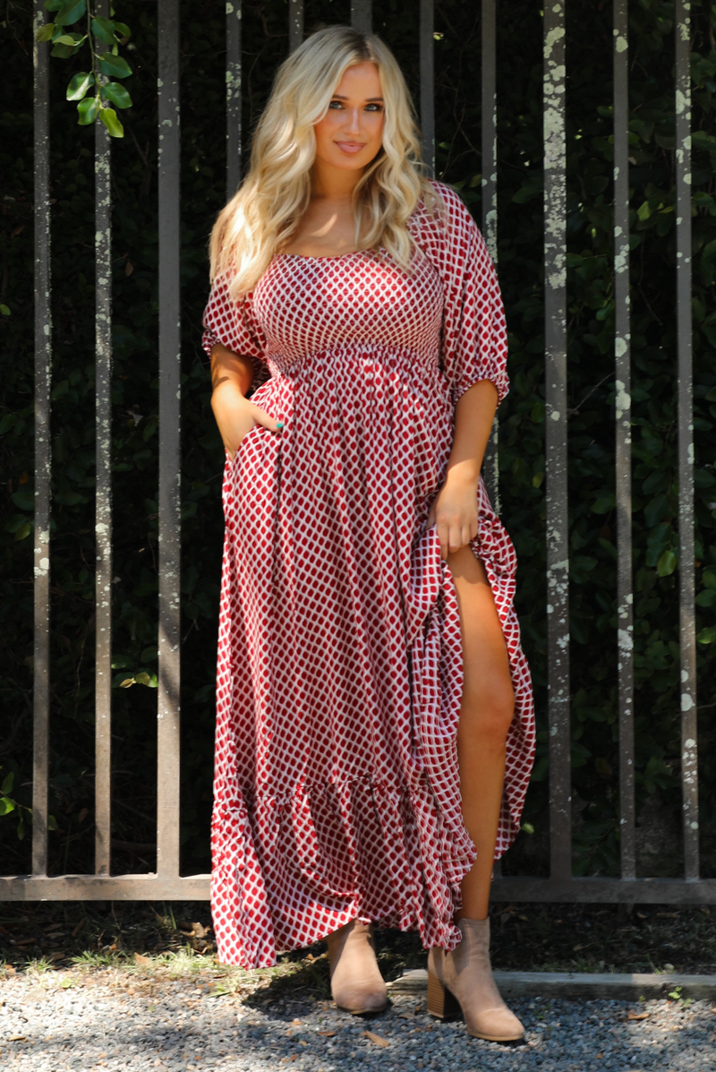 Anything You Can Maxi Dress: Red/White