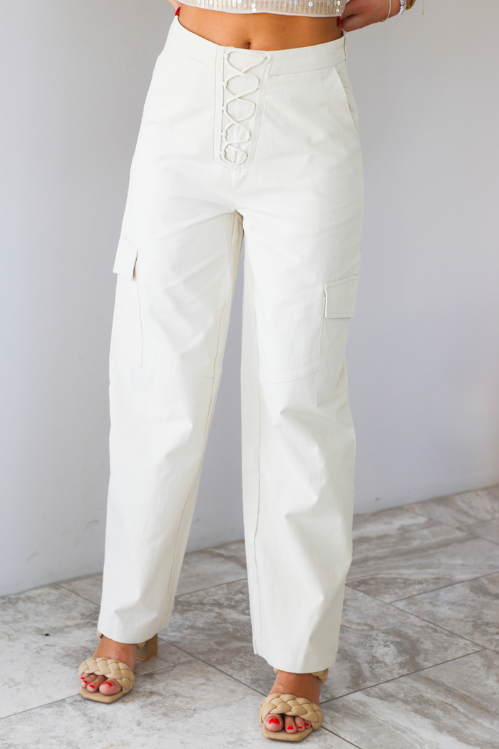 Feeling The Fun Laced Up Cargo Pants: Cream
