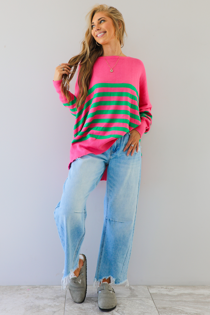 On The List Sweater: Pink/Green