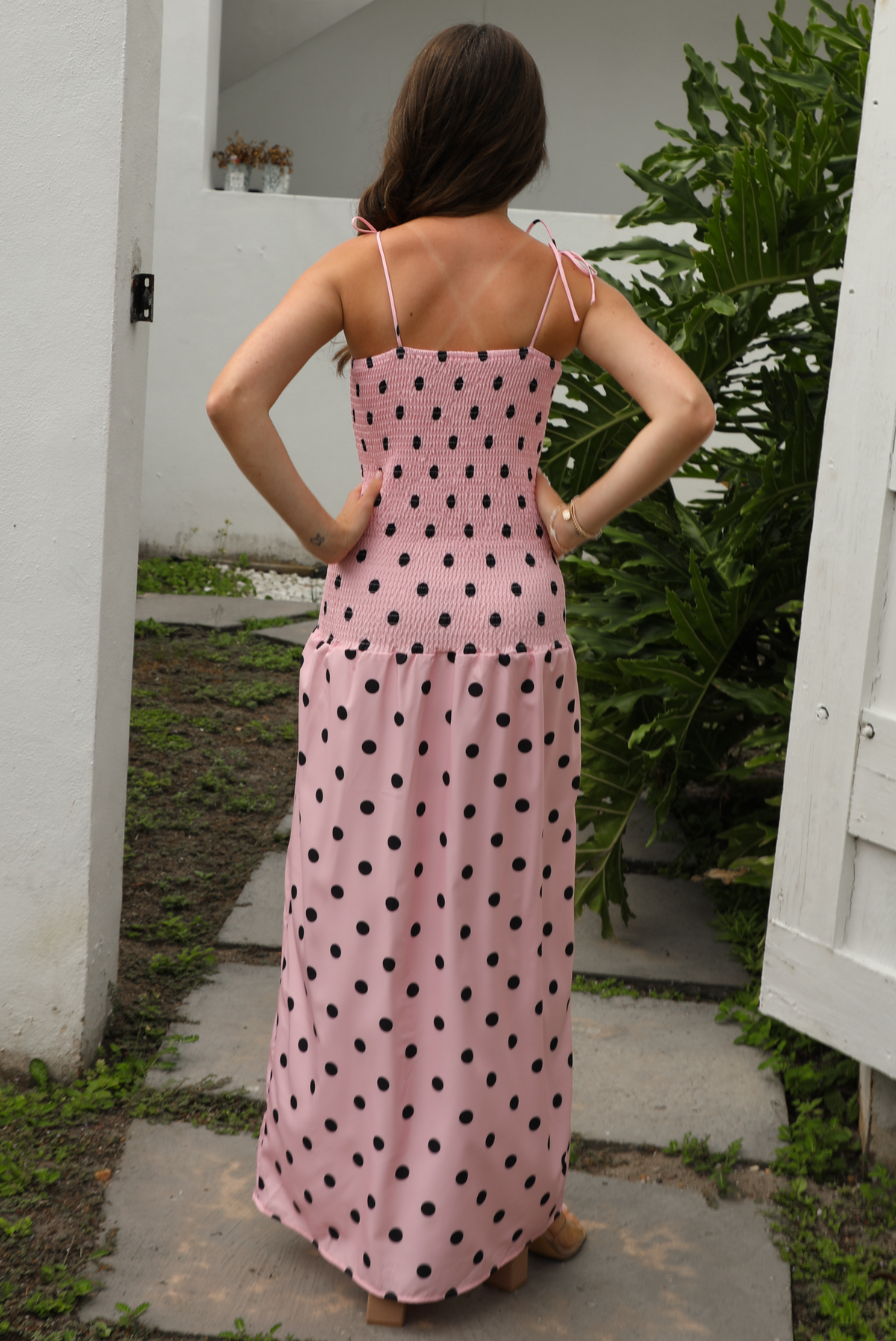 Polka Dot Cutie Maxi Dress: Pink/Black