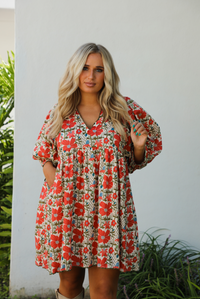 First Thing Dress: Orange/Multi Floral