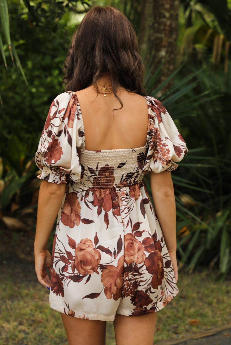 Think Of You Romper: Ivory/Brown