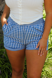 Stay Here Shorts: Blue/White Gingham