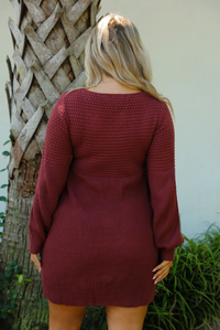 Effortlessly Yours Sweater Dress: Burgundy