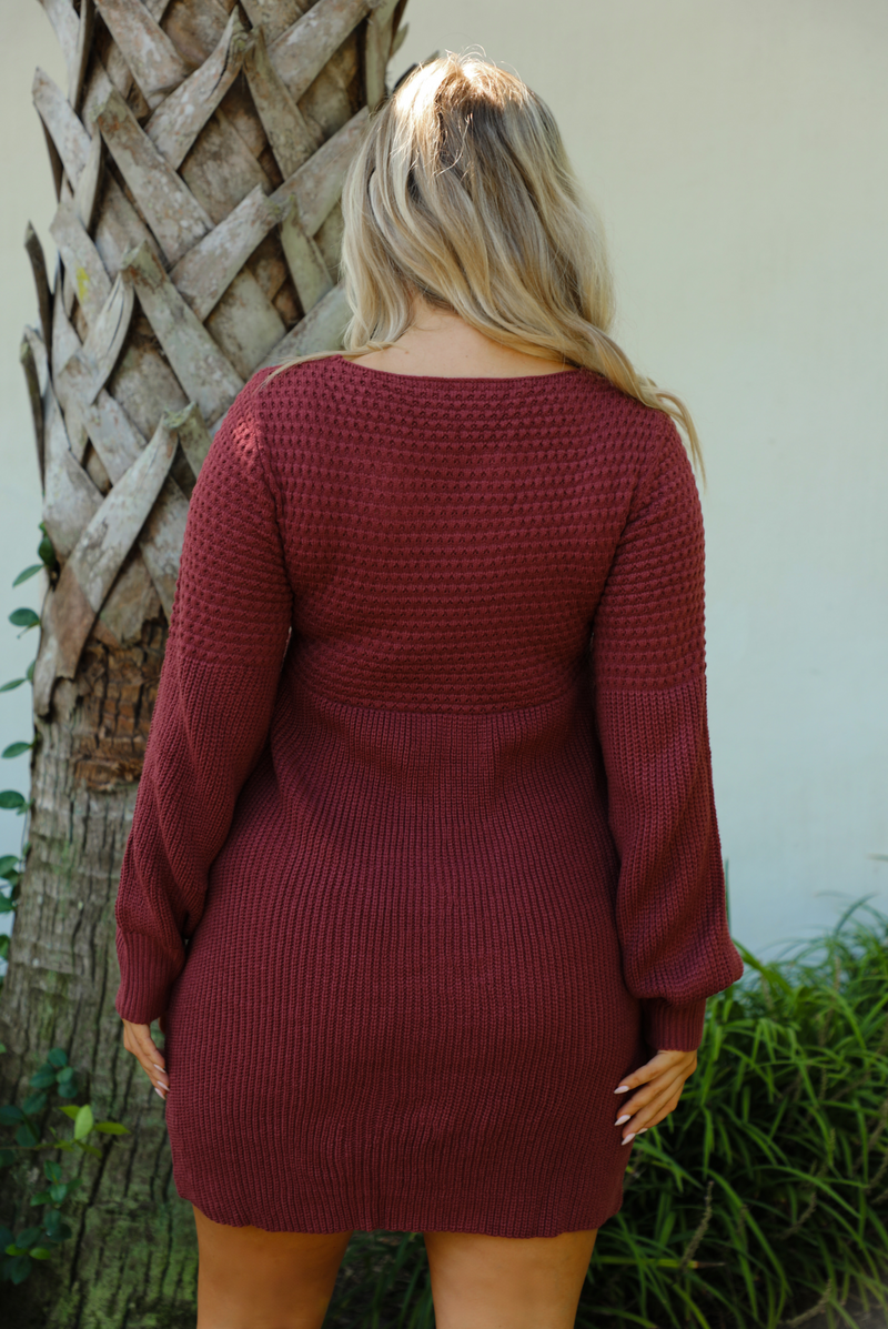 Effortlessly Yours Sweater Dress: Burgundy