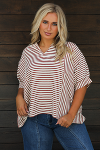 Trying Times Top: Off-White/Burgundy