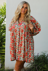 First Thing Dress: Orange/Multi Floral