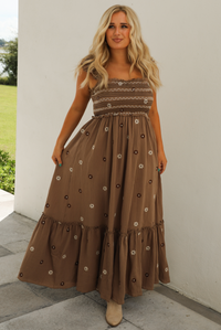 Coffee Date Maxi Dress: Brown/Multi