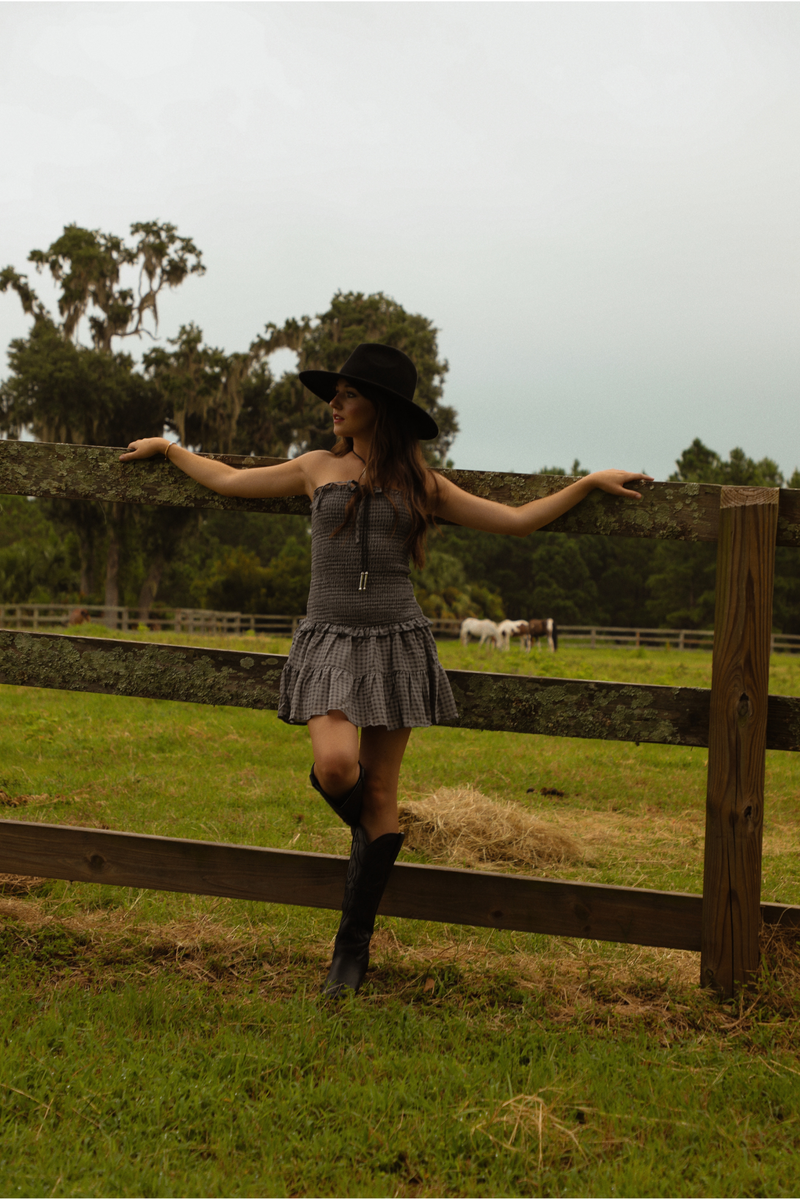 In The Saddle Dress: Charcoal/Grey