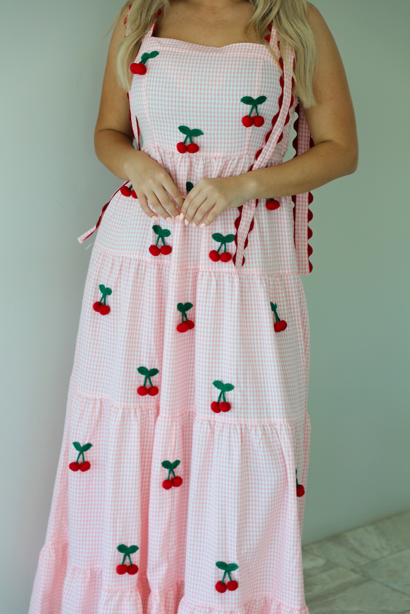 pink gingham maxi dress Cherry Picking Maxi Dress: Pink Gingham – Hope's