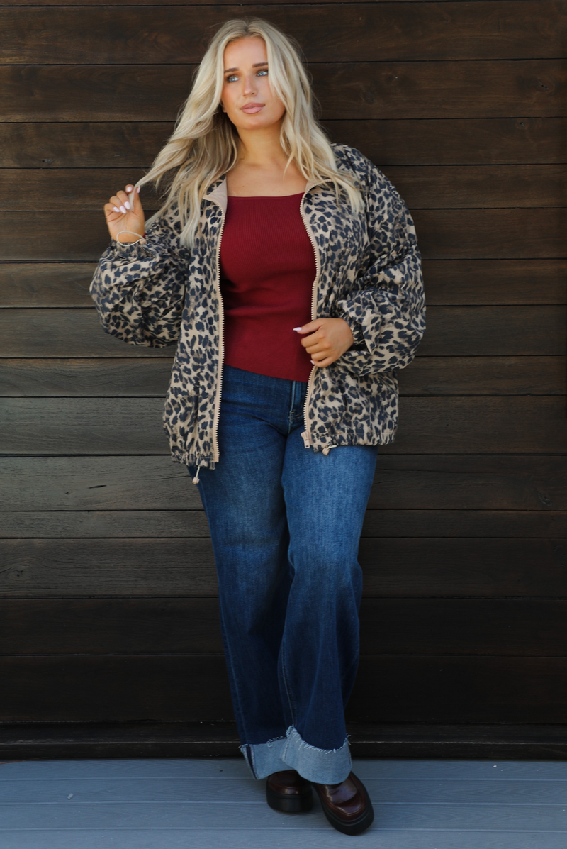 PRE-ORDER: Rainy Days Zip-Up Jacket: Leopard