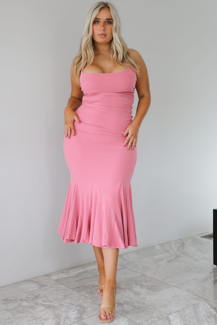 Need Her Look Ribbed Midi Dress: Pink