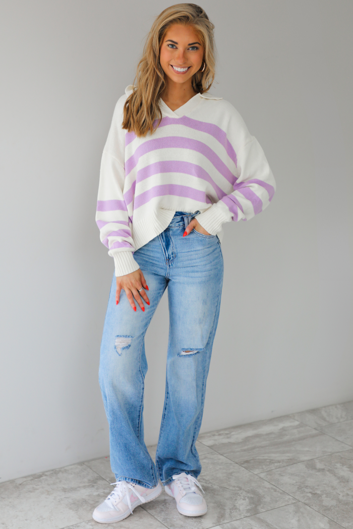 Showing Off Sweater: Ivory/Lavender