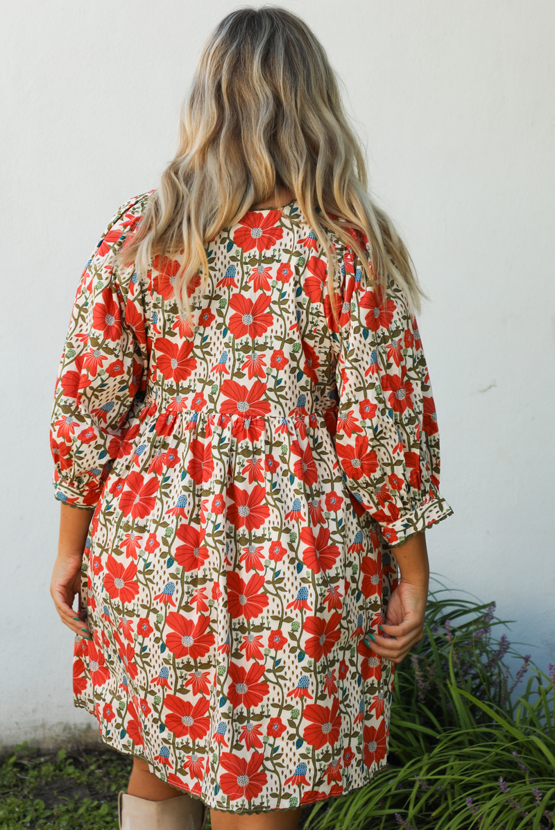 First Thing Dress: Orange/Multi Floral