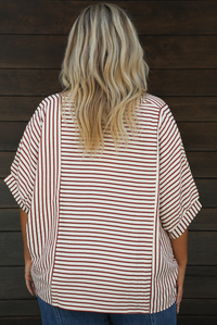 Trying Times Top: Off-White/Burgundy